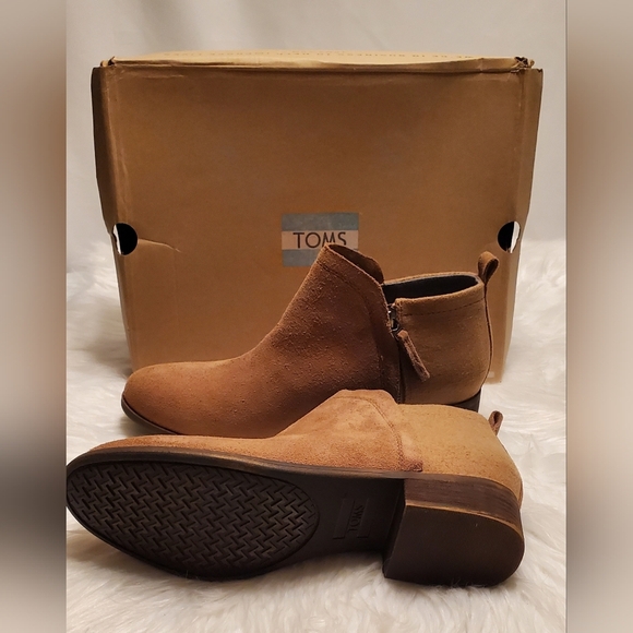 Toms Deia Tan Toffee Suede Wool Side Zip Ankle Boots Size 10 - Picture 7 of 9